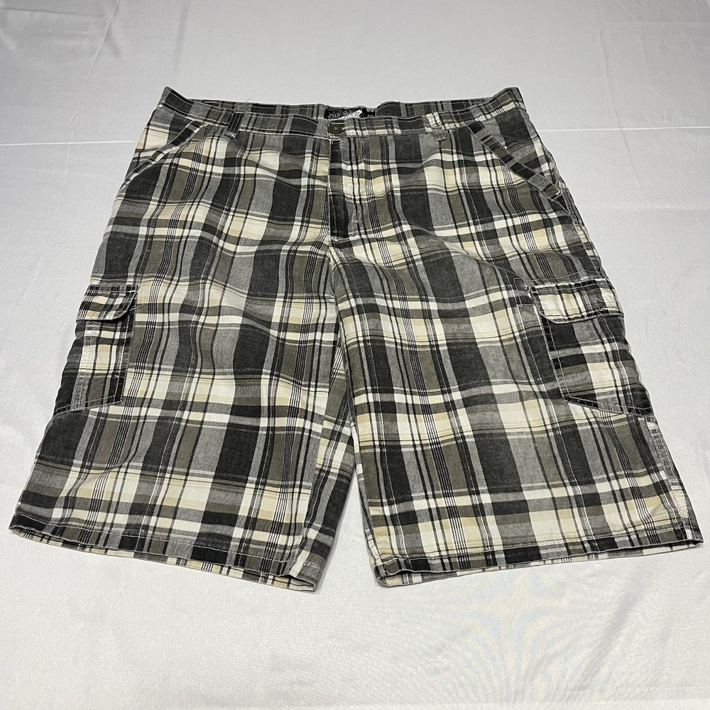 Old Skool Cargo Shorts Mens 42 Gray Plaid Skater Baggy Long Grunge Y2K